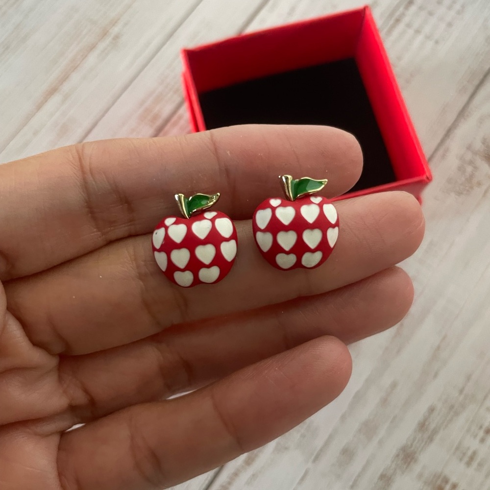 🍎 NEW Red Apple Polka Dot Teacher Gift Earrings